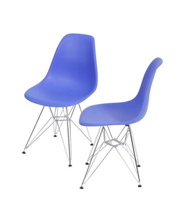 INATIVO Kit com 2 Cadeiras Eames em Policarbonato com Base Cromada na Cor Azul - 64529
