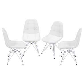 Kit com 4 Cadeiras Eames Botone Branca Base Cromada - 64649