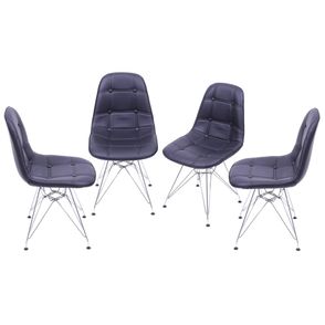 Kit com 4 Cadeiras Eames Botone Preta Base Cromada - 64652