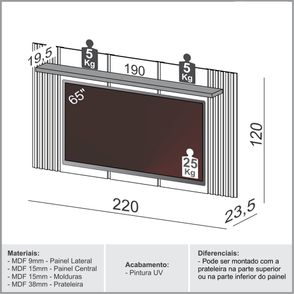 Painel Suspenso Vera Cruz cor Off White com Freijo 220cm - 60813