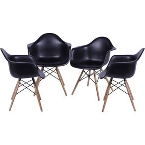 Kit 4 Cadeiras Eames com Braco Preta Base em Madeira - 64684