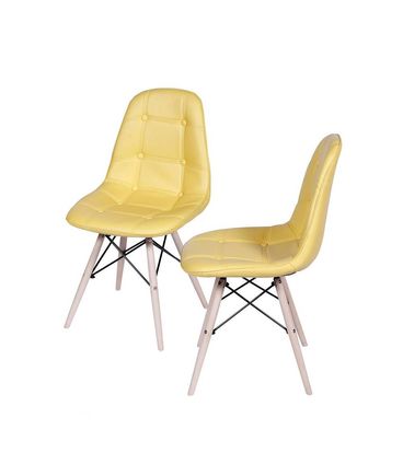 Kit com 2 Cadeiras Eames Botone na Cor Amarela Base de Madeira - 64752