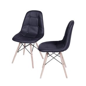 Kit com 2 Cadeiras Eames Botone na Cor Preta Base de Madeira  - 64747