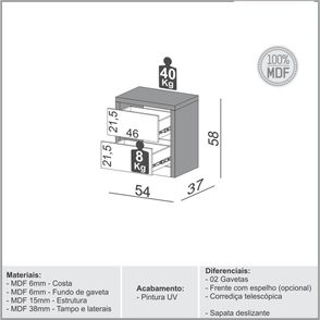 Mesa de Cabeceira Dynamo com 2 Gavetas Espelhadas cor Off White - 64748