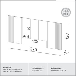 Cabeceira Painel Casal  Pajucara na cor Off White com Freijo 270cm - 64750