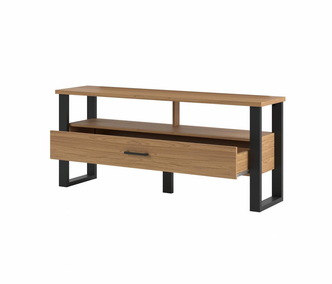 Rack-Edmonton-1-Gaveta-na-cor-Freijo-com-Preto-Fosco-140cm---64283
