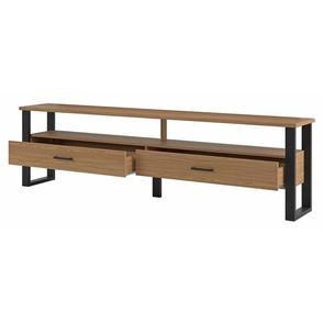 Rack Edmonton 2 Gavetas na cor Freijó com Preto Fosco 220cm - 64585