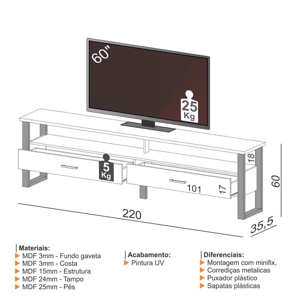 Rack-Edmonton-na-cor-Freijo-com-Preto-Fosco-220cm---64585