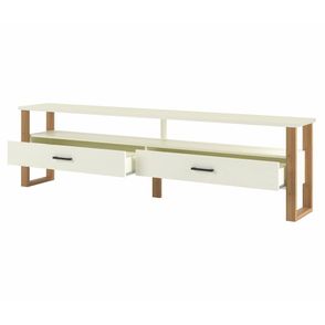 Rack Edmonton 2 Gavetas na cor Off White com Freijó 220cm - 64586