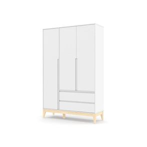 Roupeiro Nature Clean com 3 Portas na Cor Branco Soft com Base Natural 132 cm - 57564