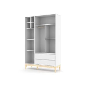Roupeiro Nature Clean com 3 Portas na Cor Branco Soft com Base Natural 132 cm - 57564