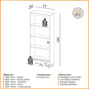 Estante Atibaía para Livros com 1 gaveta na cor Freijó 77cm - 64830