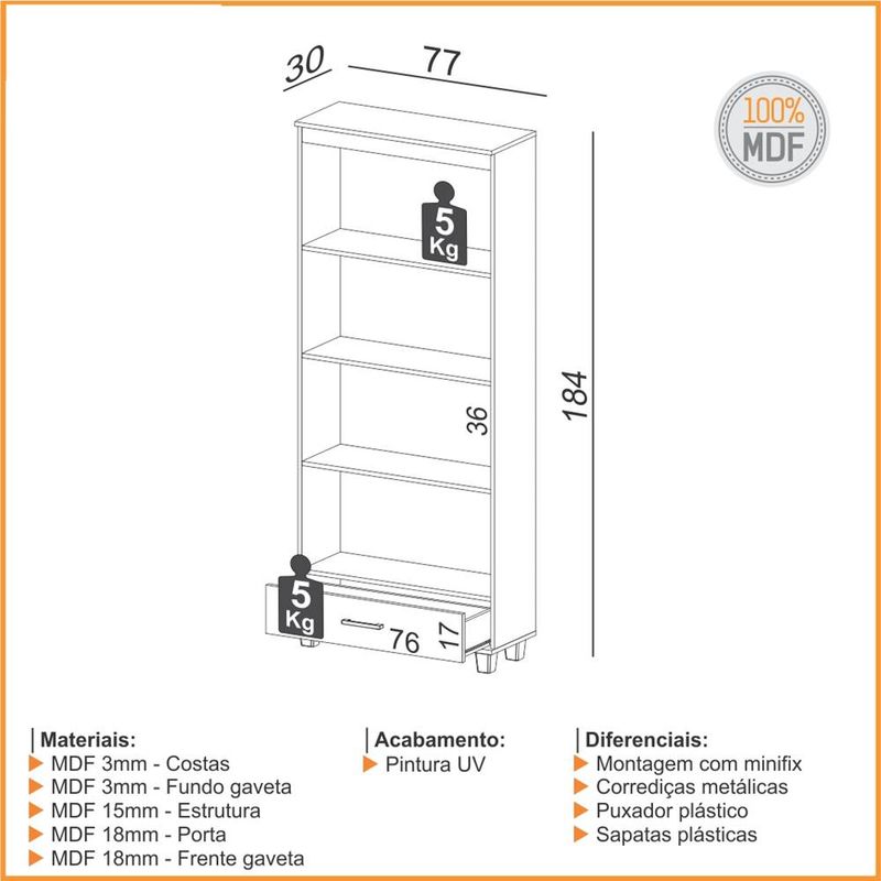 EstanteAtibaiaparaLivroscom1gavetanacorFreijo77cm64830