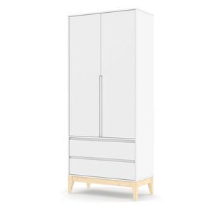 Roupeiro Nature Clean 2 Portas na Cor Branco Soft com Base Natural  - 57559