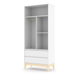 Roupeiro Nature Clean 2 Portas na Cor Branco Soft com Base Natural  - 57559