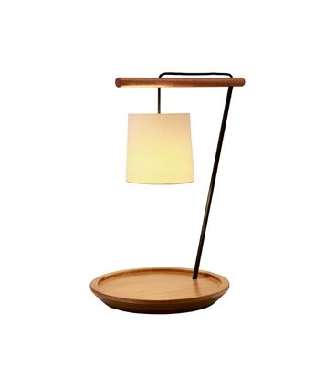 Luminária de Mesa Ling Madeira Jequitibá Natural Cúpula Areia 36cm - 65234