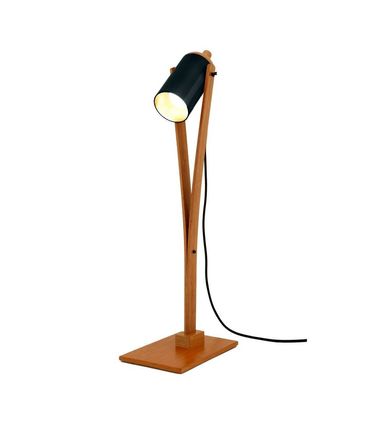 Luminária de Mesa Otto Madeira Jequitibá Cúpula Alumínio Preta 16cm - 65471