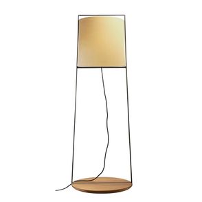 Luminária de Piso Amelia Madeira Nogueira Cúpula Linho Branco 142cm - 65500