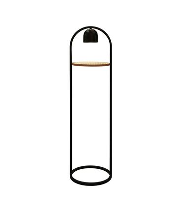 Luminária de Piso Adolf Madeira Jequitibá Natural Cúpula Alumínio Preto 150cm - 65572