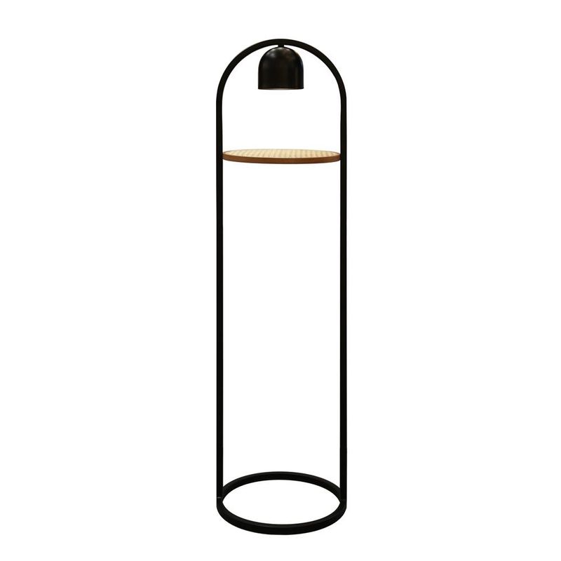 LuminariadePisoAdolfMadeiraJequitibaNaturalCupulaAluminioPreto150cm65572