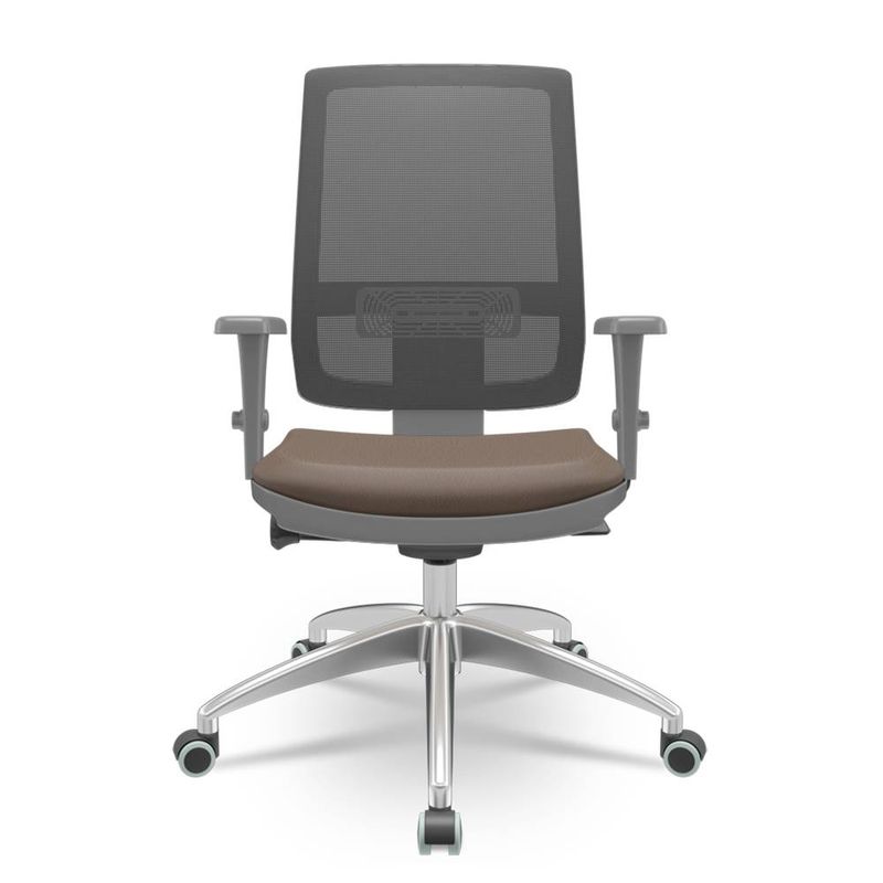 CadeiraBrizzaDiretorGrafiteTelaPretacomAssentoVinilMarromBaseAutocompensadorAluminio