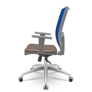 Cadeira Brizza Diretor Grafite Tela Azul Assento Vinil Marrom Base RelaxPlax Alumínio