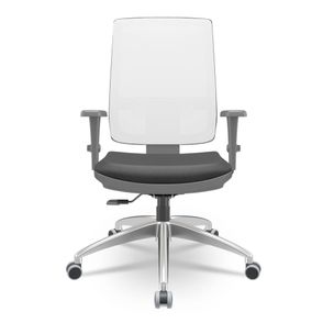 Cadeira Brizza Diretor Grafite Tela Branca Assento Vinil Preto Base RelaxPlax Alumínio - 65994