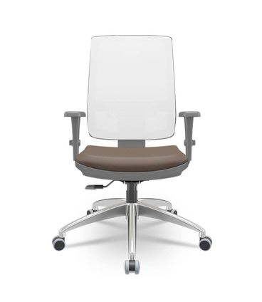 Cadeira Brizza Diretor Grafite Tela Branca Assento Vinil Marrom Base RelaxPlax Alumínio - 65995