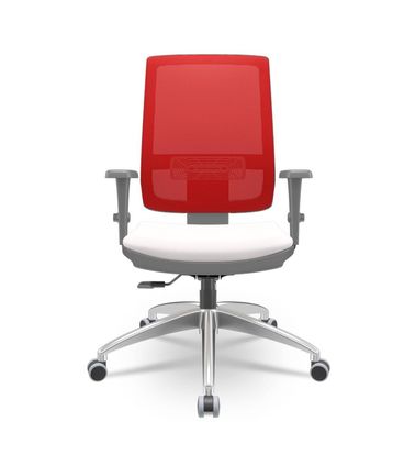 Cadeira Brizza Diretor Grafite Tela Vermelha Assento Vinil Eco Branco Base RelaxPlax Alumínio - 66051