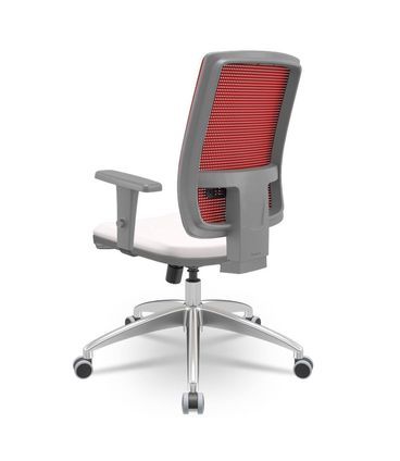 Cadeira Brizza Diretor Grafite Tela Vermelha Assento Vinil Eco Branco Base RelaxPlax Alumínio - 66051