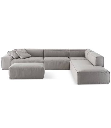 Sofá Family Box de Canto 360x200 com Pufe 110cm Linho Cinza - 66078