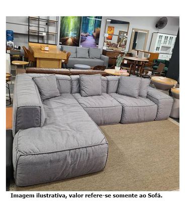 Sofá Family Box 2 Lugares com Chaise 320x200 Tecido Linho Cinza - 66184