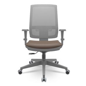Cadeira Brizza Diretor Grafite Tela Cinza Assento Vinil Marrom Base RelaxPlax Piramidal - 66397