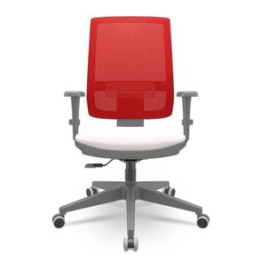 Cadeira Brizza Diretor Grafite Tela Vermelha Assento Vinil Branco Base RelaxPlax Piramidal - 66420