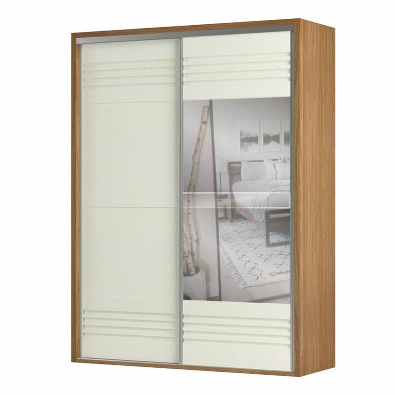 RoupeiroMenfis2PortascomEspelhocorFreijoOffWhite180cm