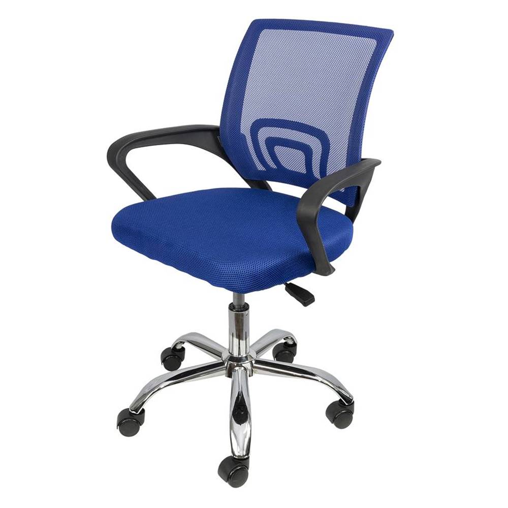cadeira office osorno tela mesh azul e apoio para os braços na cor preto