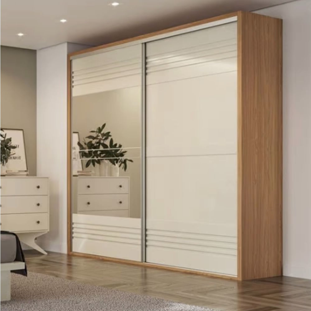 Roupeiro-Menfis-2-Portas-com-Espelho-cor-Freijo-com-Detalhe-em-Off-White-223cm