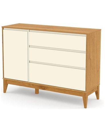 Comoda Nature Clean Com Porta na Cor Freijo - Off White com Base Eco Wood 132 cm - 63041