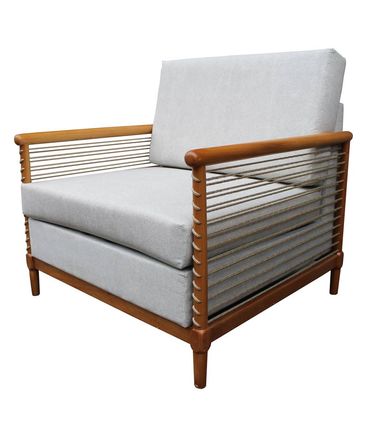 Poltrona Martino Assento Acqua cor Cinza com Estrutura Madeira cor Cedro - 66531