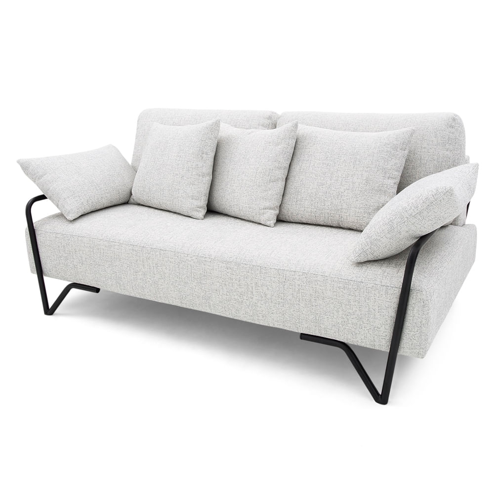 Sofa-2-lugares-cinza-com-pes-pretos-e-2-almofadas