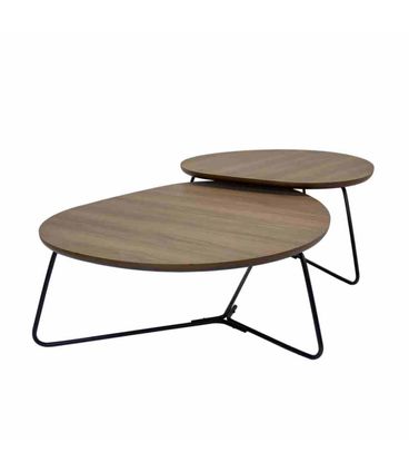 Mesa de Centro Vallèe Baixa e Alta Nogueira com Base Preta - 67430