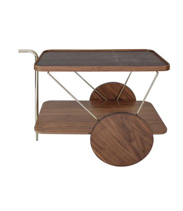 Carrinho Bar Cerrado Couro Castanho Nogueira  Base Gold 110cm  - 62150