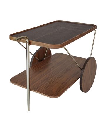 Carrinho Bar Cerrado Couro Castanho Nogueira  Base Gold 110cm  - 62150