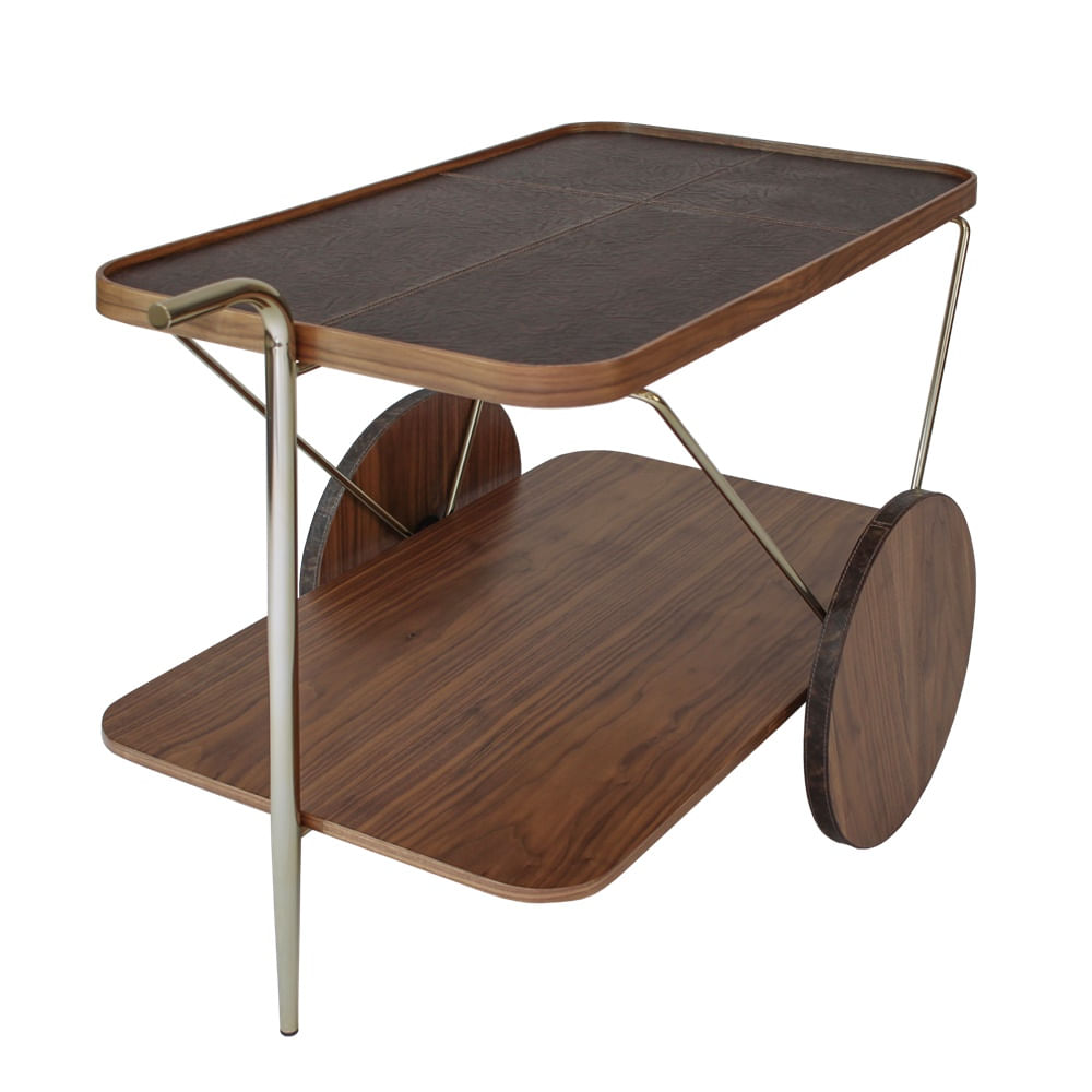 -Carrinho-para-Bar-Sertao-Couro-Castanho-com-Nogueira-e-Base-Gold-110-cm