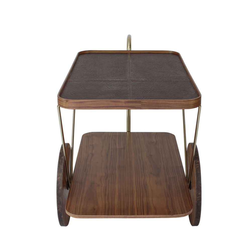 -Carrinho-para-Bar-Sertao-Couro-Castanho-com-Nogueira-e-Base-Gold-110-cm