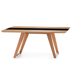 Mesa de Jantar Lovaina Retangular Tampo de MDF Base em Madeira Amêndoa e Vidro Preto 180x90 - 67629
