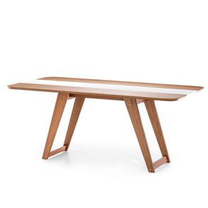 Mesa de Jantar Lovaina Retangular Tampo de MDF Base em Madeira Amêndoa e Vidro Off White 180x90  - 67630