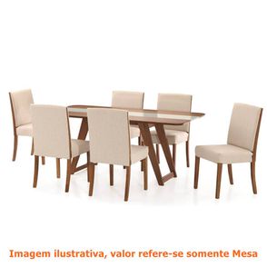 Mesa de Jantar Lovaina Retangular Tampo de MDF Base em Madeira Amêndoa e Vidro Off White 180x90  - 67630