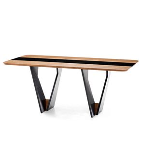Mesa de Jantar Dinant Retangular Tampo MDF Amêndoa e Vidro e Base Preta 1,80X90 - 67631