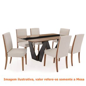 Mesa de Jantar Dinant Retangular Tampo MDF Amêndoa e Vidro e Base Preta 1,80X90 - 67631